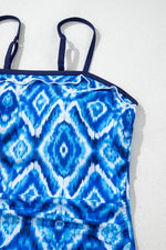 Load image into Gallery viewer, Navy Blue Abstract Print Frilled Trim Spaghetti Straps Tankini Set - Fashion Queen - 16
