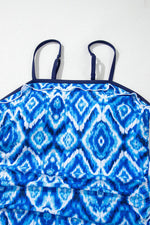 Load image into Gallery viewer, Navy Blue Abstract Print Frilled Trim Spaghetti Straps Tankini Set - Fashion Queen - 21