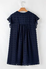 Load image into Gallery viewer, Navy Blue Dotty Textured Notched Neck Plus Ruffled Dress - Fashion Queen - 2