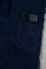 Load image into Gallery viewer, Navy Blue Dotty Textured Notched Neck Plus Ruffled Dress - Fashion Queen - 4