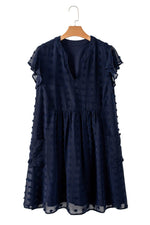 Load image into Gallery viewer, Navy Blue Dotty Textured Notched Neck Plus Ruffled Dress - Fashion Queen - 8