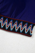 Load image into Gallery viewer, Navy Blue Embroidered Trim Wrap Tie Knot Plus Size High Waisted Bikini - Fashion Queen - 21