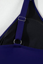 Load image into Gallery viewer, Navy Blue Embroidered Trim Wrap Tie Knot Plus Size High Waisted Bikini - Fashion Queen - 24