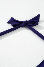Load image into Gallery viewer, Navy Blue Embroidered Trim Wrap Tie Knot Plus Size High Waisted Bikini - Fashion Queen - 27