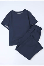 Load image into Gallery viewer, Navy Blue Textured Loose Fit T Shirt and Drawstring Pants Set - Fashion Queen - 6