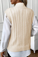 Load image into Gallery viewer, Oatmeal Cable Knit High Neck Sweater Vest - Fashion Queen - 3