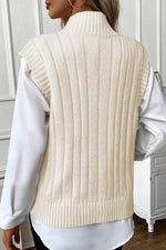 Load image into Gallery viewer, Oatmeal Cable Knit High Neck Sweater Vest - Fashion Queen - 4