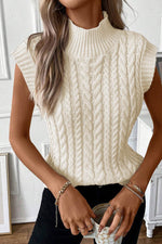 Load image into Gallery viewer, Oatmeal Cable Knit High Neck Sweater Vest - Fashion Queen - 5