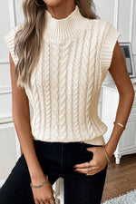 Load image into Gallery viewer, Oatmeal Cable Knit High Neck Sweater Vest - Fashion Queen - 6