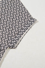 Load image into Gallery viewer, Oatmeal Contrast Geometric Print Patchwork V Neck Short Sleeve Plus Size Top - Fashion Queen - 10