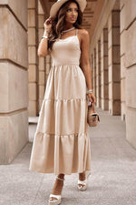 Load image into Gallery viewer, Oatmeal Crossover Backless Bodice Tiered Maxi Dress - Fashion Queen - 4