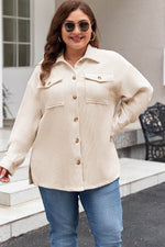 Load image into Gallery viewer, Oatmeal Textured Flap Pockets Buttoned Plus Size Shacket - Fashion Queen - 3
