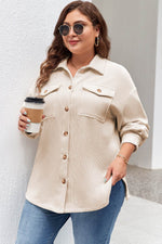 Load image into Gallery viewer, Oatmeal Textured Flap Pockets Buttoned Plus Size Shacket - Fashion Queen - 5