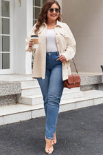 Load image into Gallery viewer, Oatmeal Textured Flap Pockets Buttoned Plus Size Shacket - Fashion Queen - 6