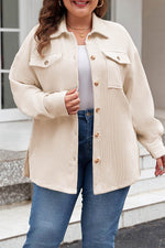 Load image into Gallery viewer, Oatmeal Textured Flap Pockets Buttoned Plus Size Shacket - Fashion Queen - 7