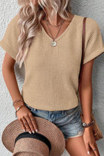 Load image into Gallery viewer, Oatmeal Textured Knit Button Back Cuffed Sleeve Tee - Fashion Queen - 3