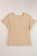 Load image into Gallery viewer, Oatmeal Textured Knit Button Back Cuffed Sleeve Tee - Fashion Queen - 4
