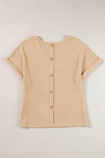 Load image into Gallery viewer, Oatmeal Textured Knit Button Back Cuffed Sleeve Tee - Fashion Queen - 5