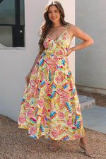 Load image into Gallery viewer, Orange Abstract Print Spaghetti Strap Piping Detail Maxi Dres - Fashion Queen - 1