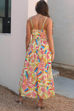 Load image into Gallery viewer, Orange Abstract Print Spaghetti Strap Piping Detail Maxi Dres - Fashion Queen - 2