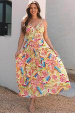 Load image into Gallery viewer, Orange Abstract Print Spaghetti Strap Piping Detail Maxi Dres - Fashion Queen - 4