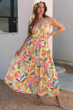 Load image into Gallery viewer, Orange Abstract Print Spaghetti Strap Piping Detail Maxi Dres - Fashion Queen - 5