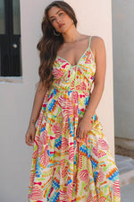 Load image into Gallery viewer, Orange Abstract Print Spaghetti Strap Piping Detail Maxi Dres - Fashion Queen - 6