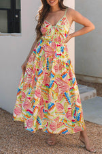 Load image into Gallery viewer, Orange Abstract Print Spaghetti Strap Piping Detail Maxi Dres - Fashion Queen - 7