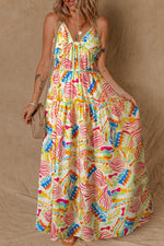 Load image into Gallery viewer, Orange Abstract Print Spaghetti Strap Piping Detail Maxi Dres - Fashion Queen - 8