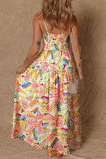 Load image into Gallery viewer, Orange Abstract Print Spaghetti Strap Piping Detail Maxi Dres - Fashion Queen - 9