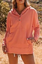 Load image into Gallery viewer, Orange Batwing Sleeve Pocketed Henley Hoodie - Fashion Queen - 11