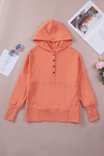 Load image into Gallery viewer, Orange Batwing Sleeve Pocketed Henley Hoodie - Fashion Queen - 12