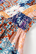 Load image into Gallery viewer, Orange Floral Patchwork Printed Frilled Bandeau Smocked High Waist Long Dress - Fashion Queen - 12