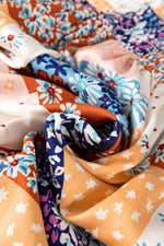 Load image into Gallery viewer, Orange Floral Patchwork Printed Frilled Bandeau Smocked High Waist Long Dress - Fashion Queen - 13