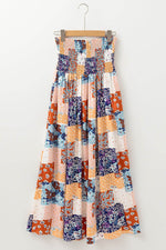 Load image into Gallery viewer, Orange Floral Patchwork Printed Frilled Bandeau Smocked High Waist Long Dress - Fashion Queen - 8