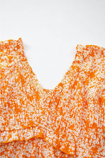 Load image into Gallery viewer, Orange Floral Print Smocked V Neck Wide Sleeve Maxi Dress - Fashion Queen - 15