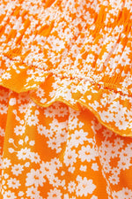 Load image into Gallery viewer, Orange Floral Print Smocked V Neck Wide Sleeve Maxi Dress - Fashion Queen - 18