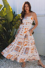 Load image into Gallery viewer, Orange Multi Printed Ricrac Trim Spaghetti Straps Maxi Dress - Fashion Queen - 17