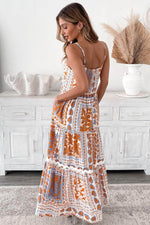 Load image into Gallery viewer, Orange Multi Printed Ricrac Trim Spaghetti Straps Maxi Dress - Fashion Queen - 2