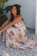 Load image into Gallery viewer, Orange Multi Printed Ricrac Trim Spaghetti Straps Maxi Dress - Fashion Queen - 20