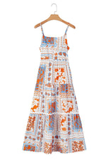 Load image into Gallery viewer, Orange Multi Printed Ricrac Trim Spaghetti Straps Maxi Dress - Fashion Queen - 22