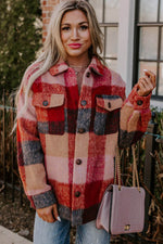 Load image into Gallery viewer, Orange Plaid Print Flap Pockets Buttoned Casual Plus Size Jacket - Fashion Queen - 3