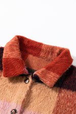 Load image into Gallery viewer, Orange Plaid Print Flap Pockets Buttoned Casual Plus Size Jacket - Fashion Queen - 9