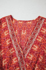 Load image into Gallery viewer, Orange Plus Size Printed Surplice Neck Empire Waist Flowy Mini Dress - Fashion Queen - 12