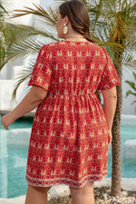 Load image into Gallery viewer, Orange Plus Size Printed Surplice Neck Empire Waist Flowy Mini Dress - Fashion Queen - 14