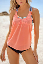 Load image into Gallery viewer, Orange Printed Splicing Racerback Tankini - Fashion Queen - 1