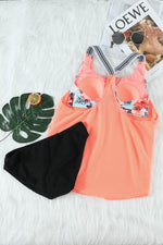 Load image into Gallery viewer, Orange Printed Splicing Racerback Tankini - Fashion Queen - 9