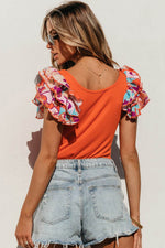 Load image into Gallery viewer, Orange Ribbed Knit Tiered Ruffled Sleeve Bodysuit - Fashion Queen - 10