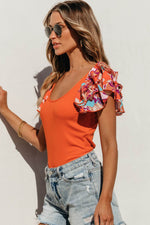 Load image into Gallery viewer, Orange Ribbed Knit Tiered Ruffled Sleeve Bodysuit - Fashion Queen - 11