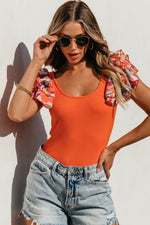 Load image into Gallery viewer, Orange Ribbed Knit Tiered Ruffled Sleeve Bodysuit - Fashion Queen - 13